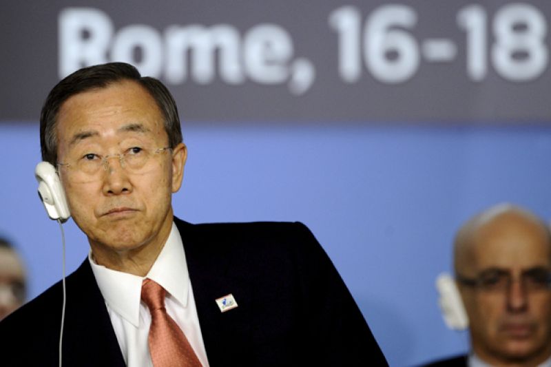 El secretario general de Naciones Unidas, Ban Ki-Moon, asiste a la ceremonia de inauguración de la Cumbre Mundial sobre Seguridad Alimentaria, organizada por la Organización de Naciones Unidas para la Agricultura y la Alimentación (FAO).