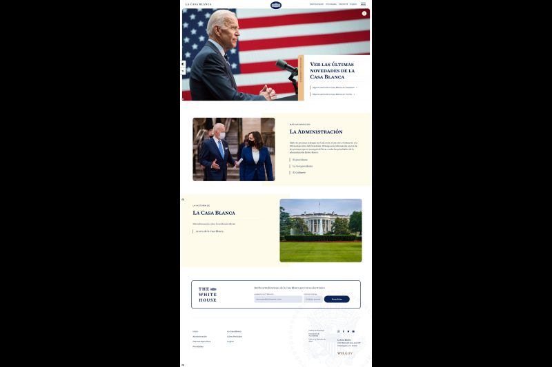 Captura de la portada de la página web de la Casa Blanca en español. 
