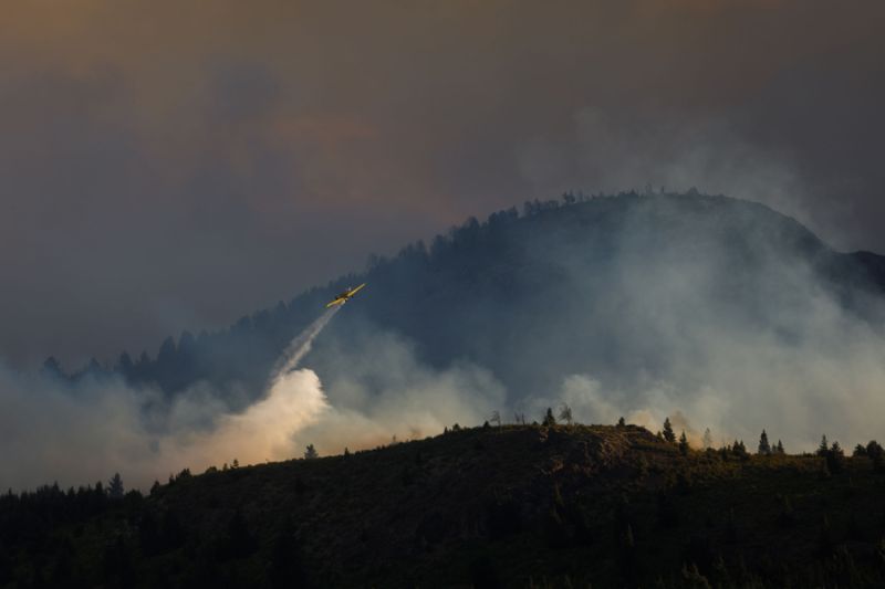Fotografía sin fecha cedida de una avioneta tratando de controlar un incendio forestal en Neuquén (Argentina).EFE/ Greenpeace