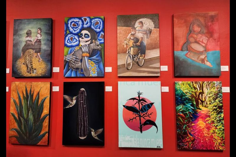 Toma general este lunes, 10 de julio, de varias obras que hacen parte de la exposición itinerante "Corazón Migrante", en la sala Octavio Paz del Consulado General de México, en Nueva York (EE.UU.). EFE/Ruth E. Hernández