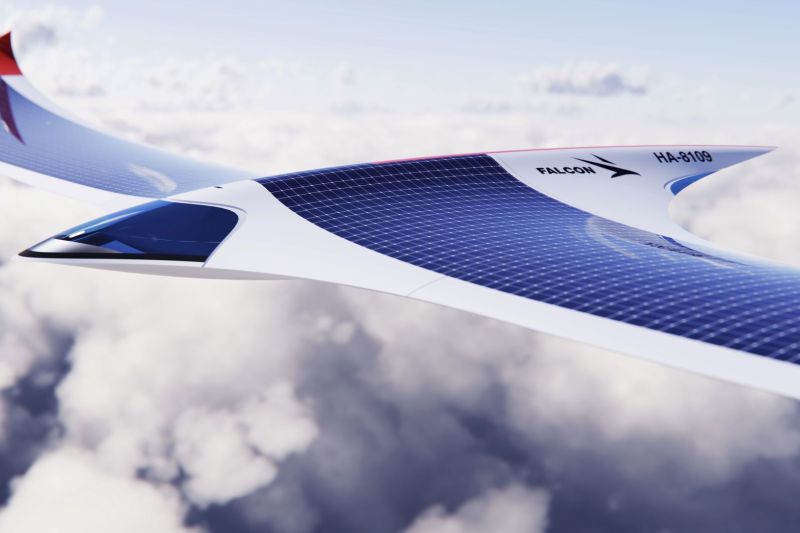 Avión ‘Falcon Solar’, sobre las nubes. Imagen: Lasky Design. 01 070822