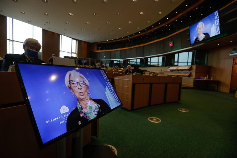Imagen en pantalla de la presidenta del Banco Central Europeo (BCE), Christine Lagarde,.