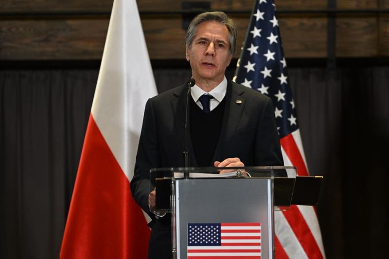 El secretario de Estado de EE.UU., Antony Blinken, este sábado en Rzeszow, Polonia.  01 050322