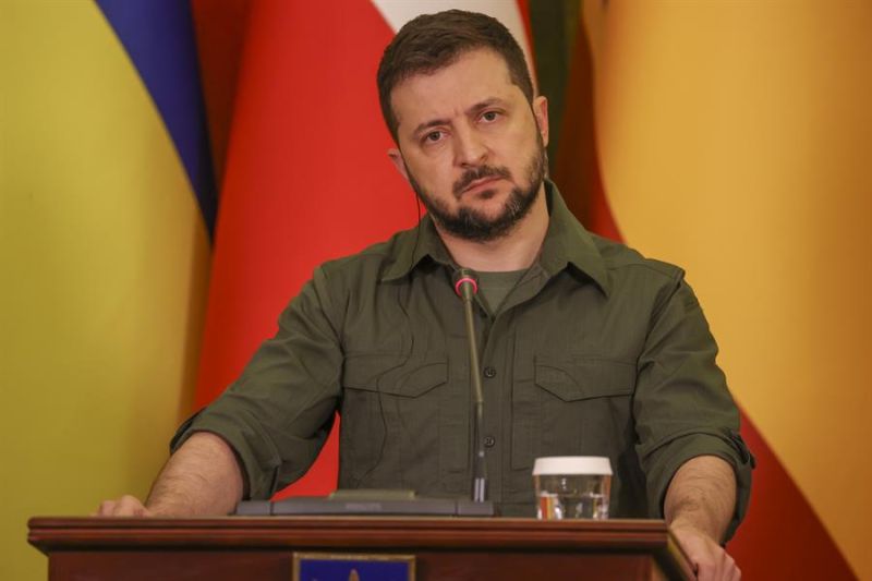 El presidente de Ucrania, Volodímir Zelenski, durante la rueda de prensa.