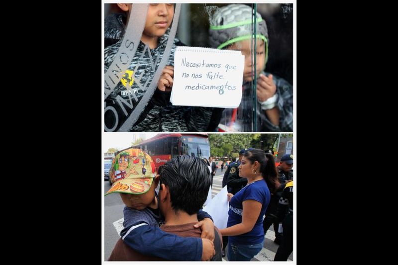 Combo de fotografías de archivo donde se observa a padres de niños con cáncer protestando por falta de medicamentos en calles de la Ciudad de México (México).