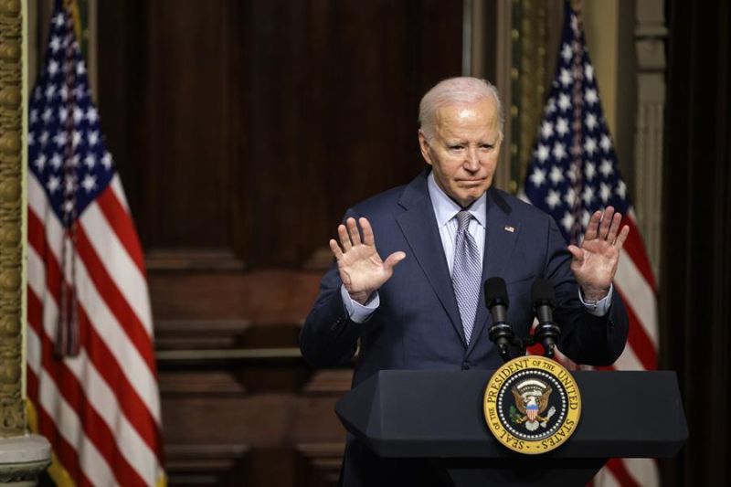 El presidente de Estados Unidos, Joe Biden, fue registrado este miércoles, 11 de octubre, durante una alocución acerca del conflicto palestino-israelí, en la Casa Blanca, en Washington DC (EE.UU.). EFE/Samuel Corum/