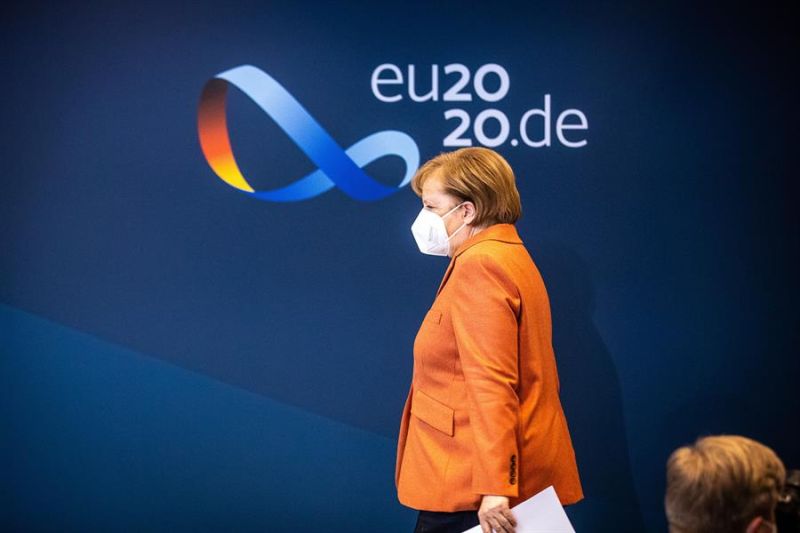 La canciller alemana, Angela Merkel, tras una comparecencia ante la prensa.