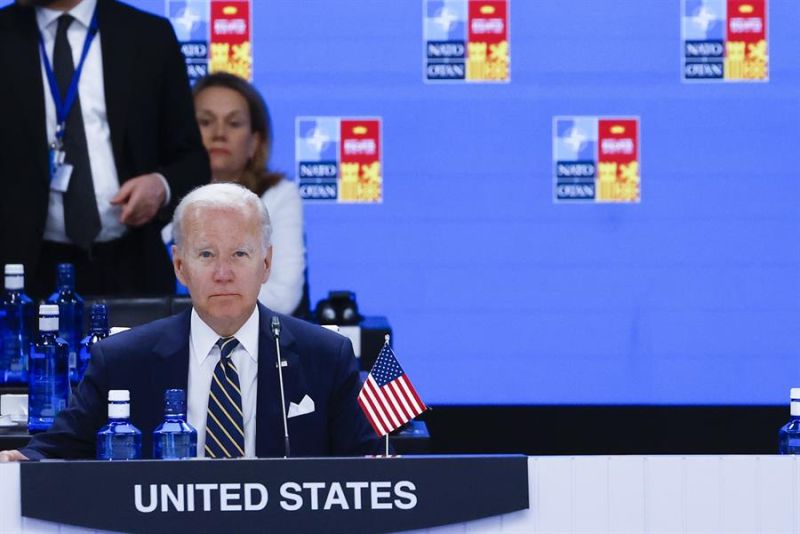 El presidente de los Estados Unidos, Joe Biden, en la segunda jornada de la cumbre de la OTAN que se celebra este jueves en el recinto de Ifema, en Madrid. 01 300622