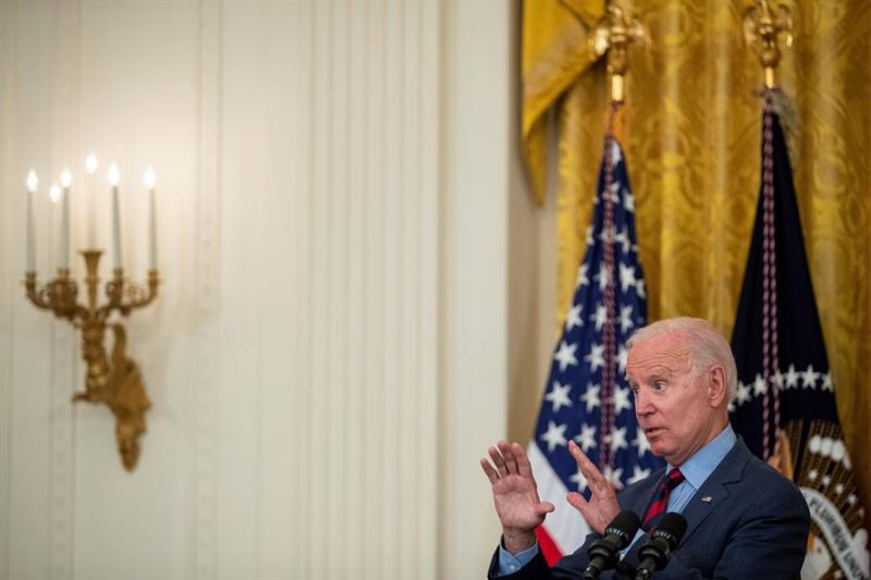 El presidente de Estados Unidos, Joe Biden, fue registrado este martes, durante una intervención en la Casa Blanca, en Washington DC (EE.UU.).