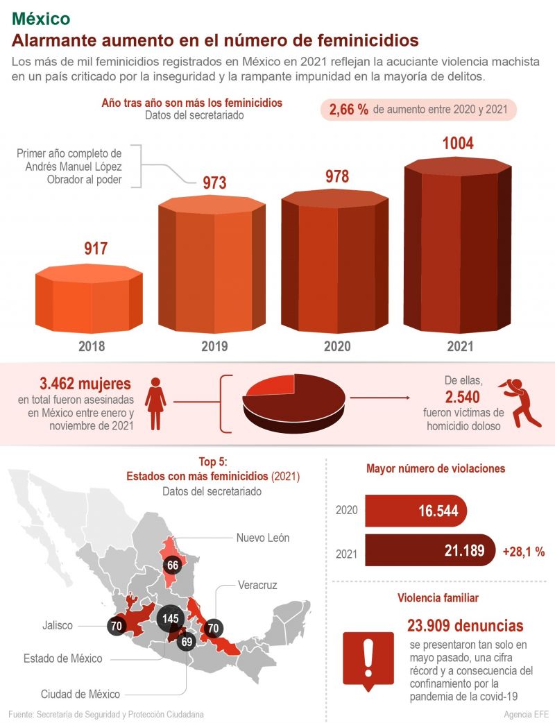 México: alarmante aumento en el número de feminicidios 01 - 220122
