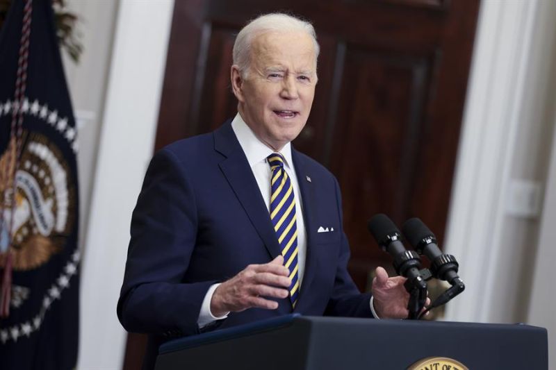 El presidente de EE.UU., Joe Biden, habla en conferencia de prensa en la Casa Blanca en Washington (EE.UU.), este 8 de marzo de 2022.