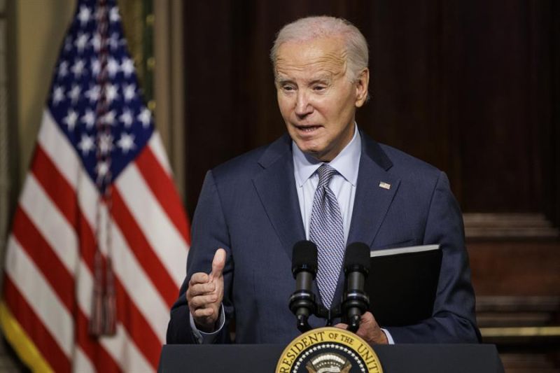 El presidente de Estados Unidos, Joe Biden, fue registrado este miércoles, 11 de octubre, durante una alocución, en la Casa Blanca, en Washington DC (EE.UU.). EFE/Samuel Corum/Pool 01 131023