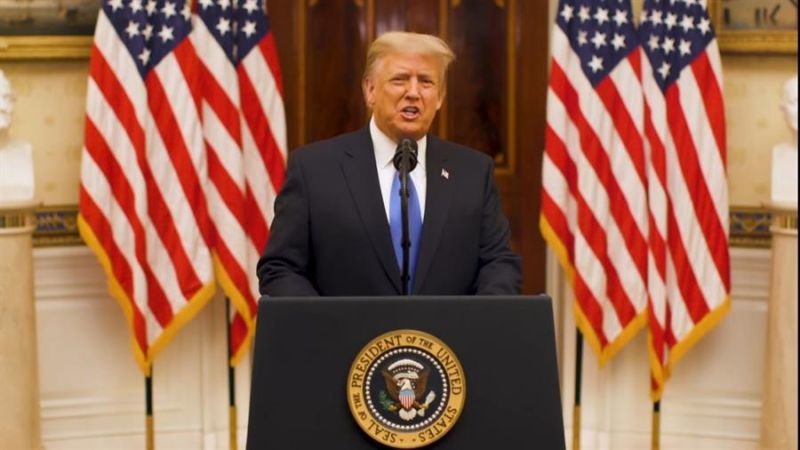 Fotograma de un video cedido por la Casa Blanca en el que se ve al presidente saliente de EE.UU., Donald Trump, durante su discurso de despedida, este 19 de enero de 2021 en Washington.