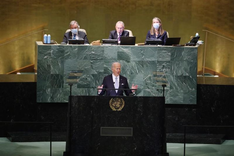 El presidente de los Estados Unidos, Joseph Biden, pronuncia su discurso durante el 77° Debate General dentro del Salón de la Asamblea General en la Sede de las Naciones Unidas en Nueva York, Estados Unidos. 01 220922