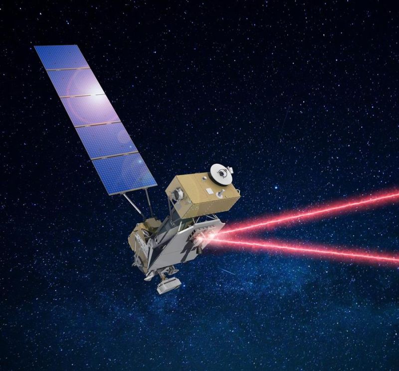 Fotografía de la NASA de ilustración del satélite-6 del programa de pruebas espaciales del Departamento de Defensa de EE.UU. (STPSat-6) con la carga útil de demostración de relé de comunicaciones láser (LCRD) comunica datos a través de enlaces infrarrojos