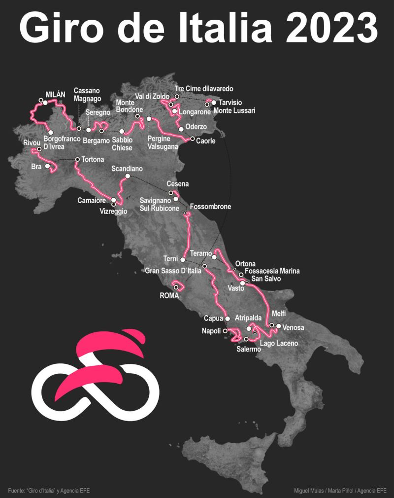 Recorrido de la 106º edición del Giro de Italia 01 060523